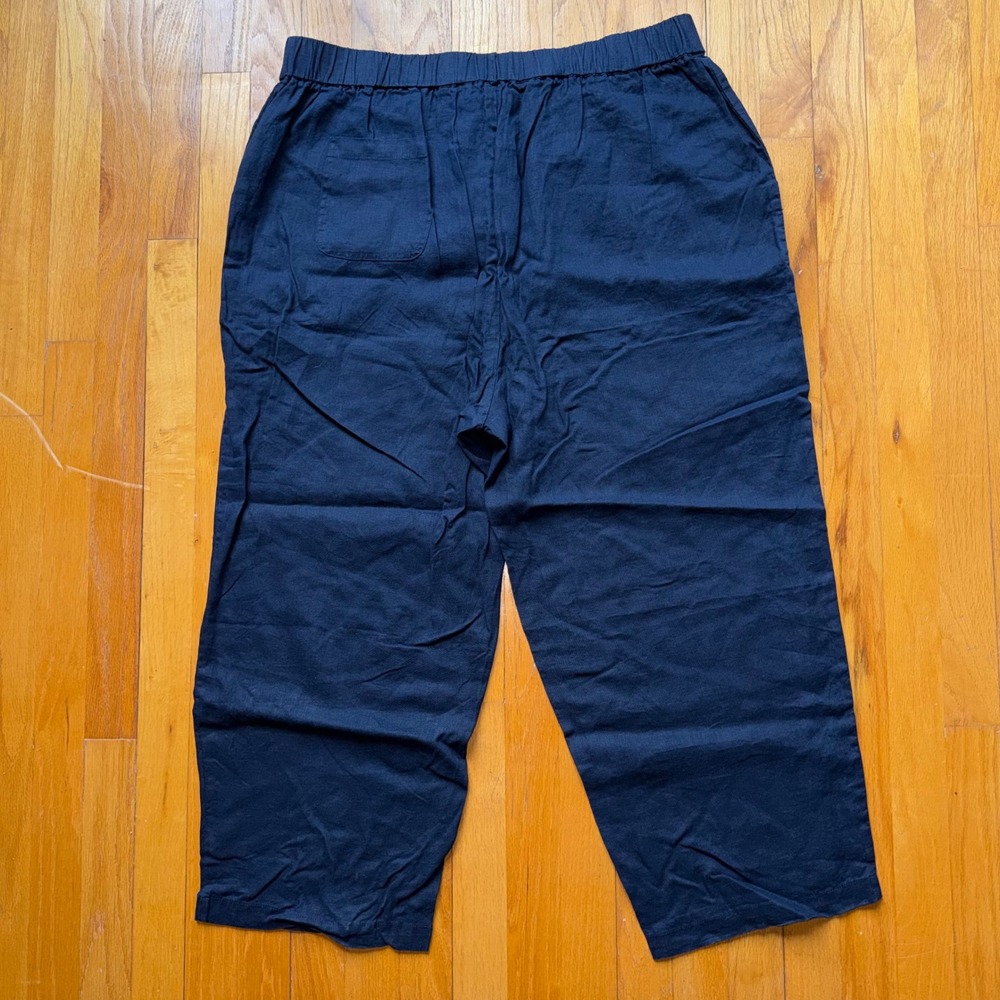 NEW Quince Deep Navy Blue Linen Pants Wide Leg Minimalist 1X Beachy Coastal - Picture 2 of 12